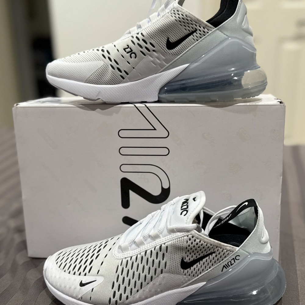Nike White and Black Athletic Shoes with Air Max 270 Technology
